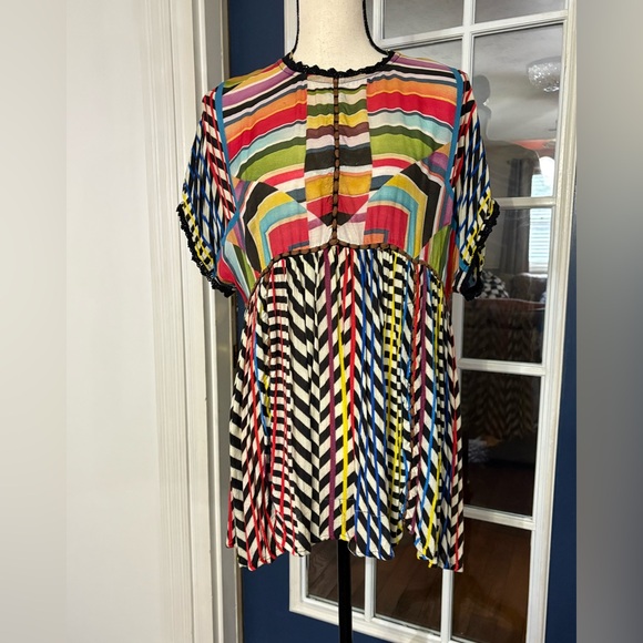 Anthropologie Conditions apply Colorful Geometric Women's Boho Top Size Medium - Picture 2 of 8